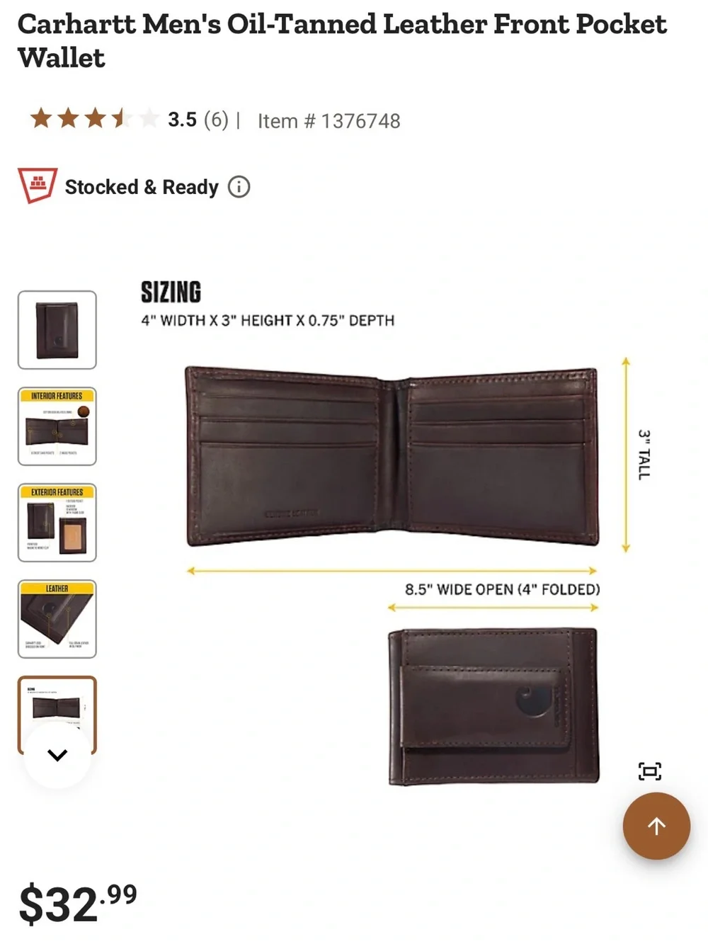 Carhartt Men's Oil-Tanned Leather Front Pocket Wallet